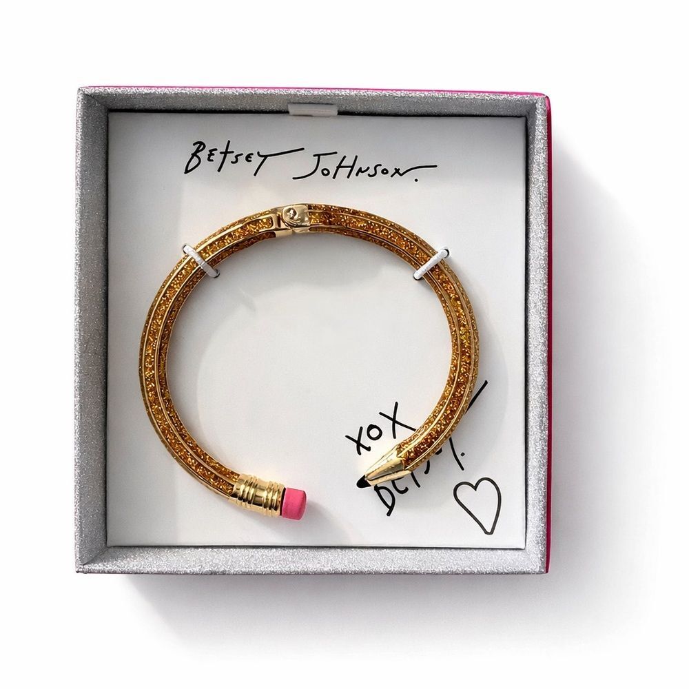 Betsey Johnson Pencil Bangle Bracelet – Gold Tone Glitter NIB